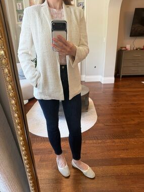 AKRIS Ivory Textured Open Blazer Jacket. Size US 6